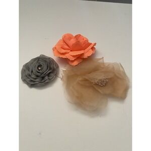 Stella & Dot Set Of  3 Flower Brooches Silk Organza Flower Czech Stone Accents